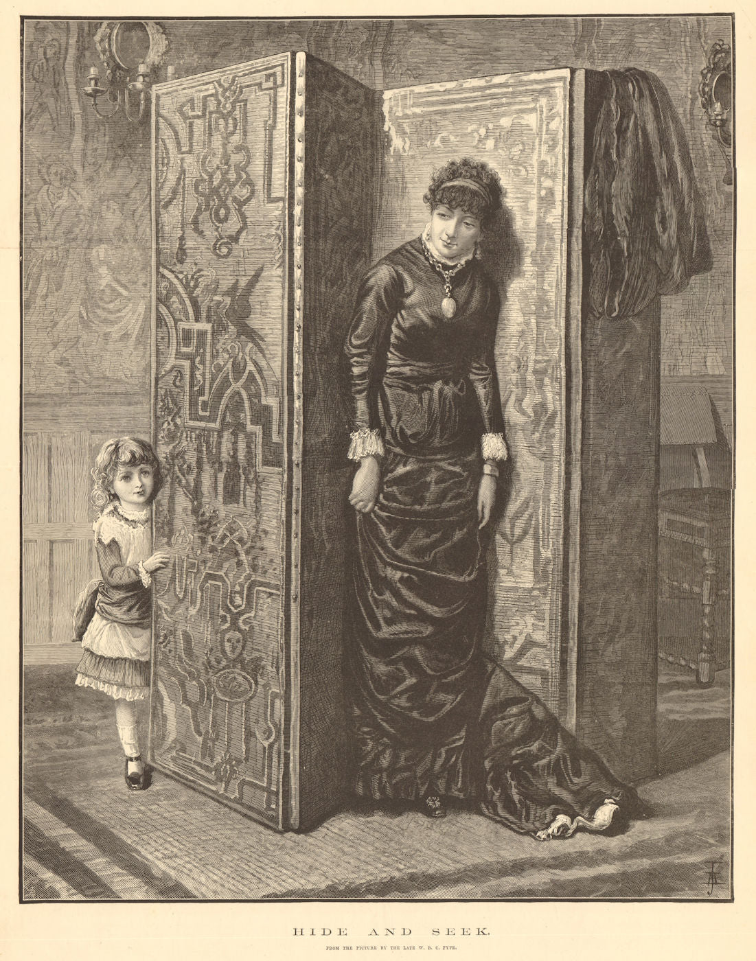 Hide & seek. From the picture by W. B. C. Fyfe. Family 1882 old antique print